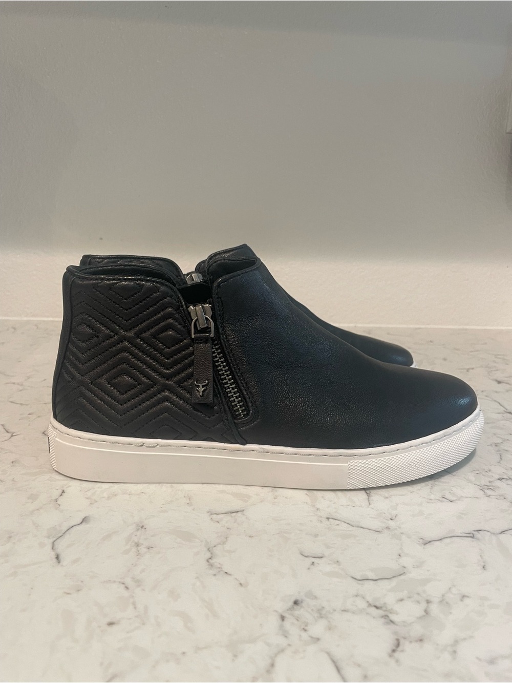 Trask Black Quilted High-Top Slip-On Sneakers with White Sole